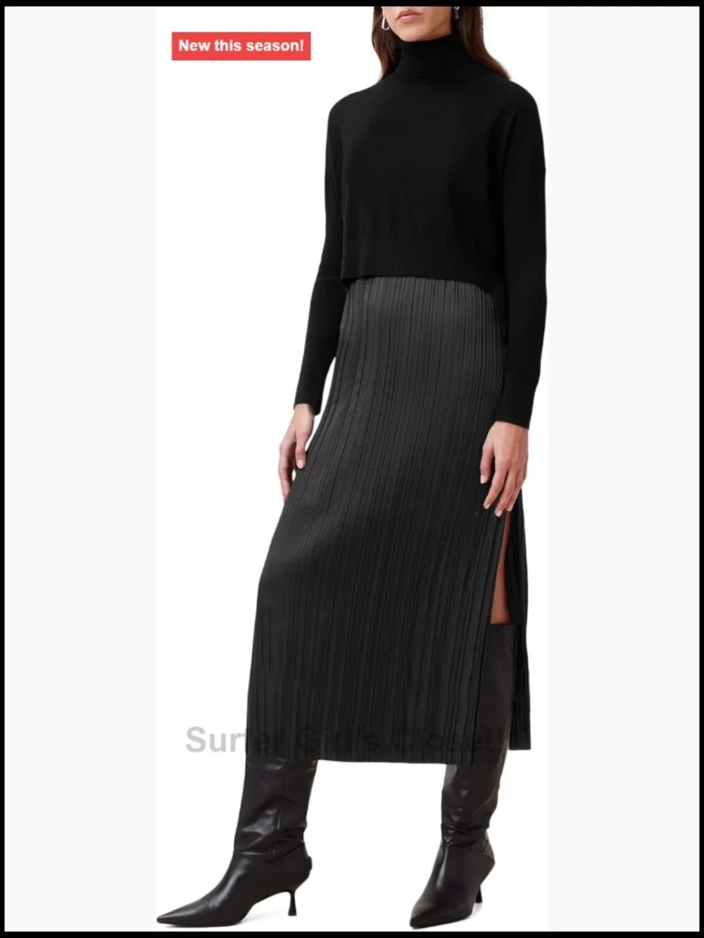 Womens Silk Blend Maxi Dress High Neck Long Sleeve A-Line Pull On